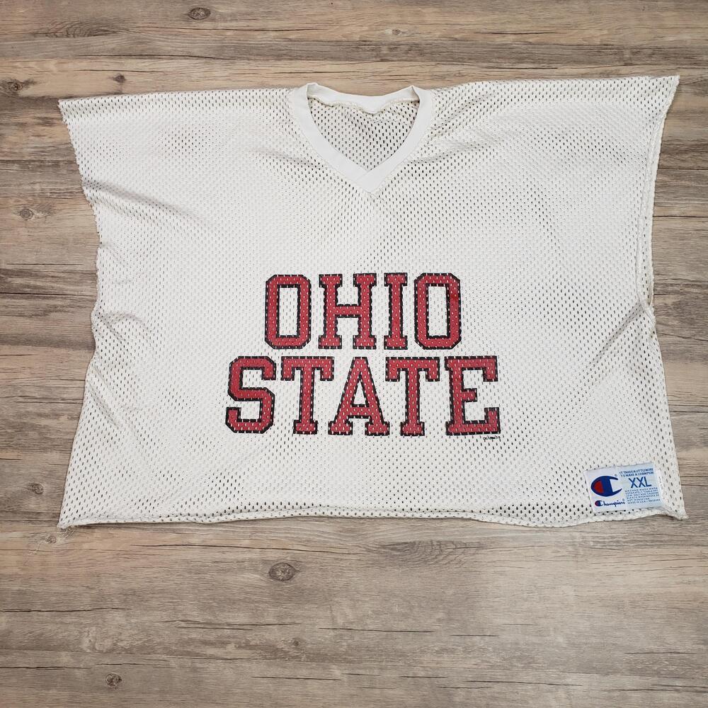 Vintage Ohio State Buckeyes Jersey Mens 2XL White NCAA Football Champion Mesh